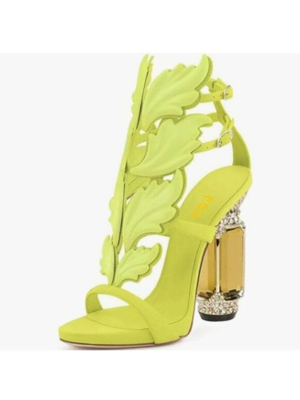 FSJ Yellow Flame Open Toe Stylish Ankle Strap Crystal High Heel Wedding Sandal